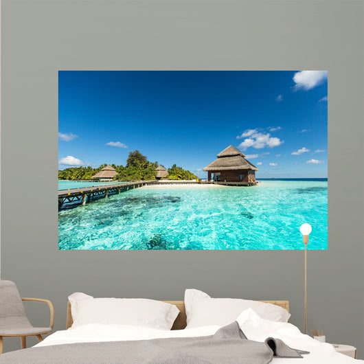 Beach Villas on small tropical island Wall Mural