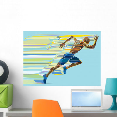 Artistic Stylized Running Man In Motion. Wall Decal shown on a wall