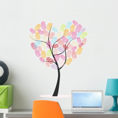 Fingerprints Heart Tree Wall Decal shown on a wall