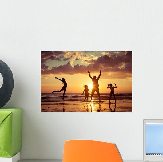 Father And Children Playing On The Beach Wall Decal