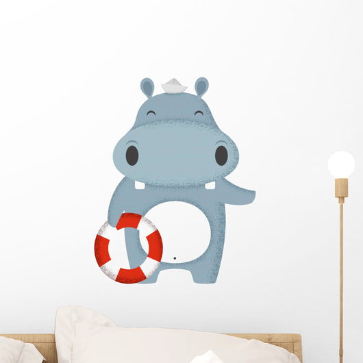 Nautical Cartoon Hippopotamus Wall Mural