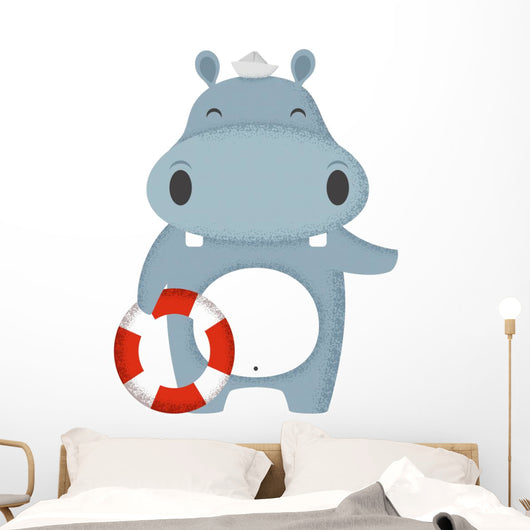 Nautical Cartoon Hippopotamus Wall Mural