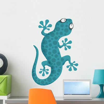 Green Cartoon Lizard Wall Decal shown on a wall