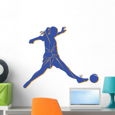 Woman Football Wall Decal shown on a wall