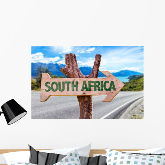South Africa wooden sign with road background Wall Mural