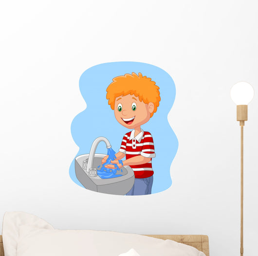 Cartoon boy washing hand Wall Decal