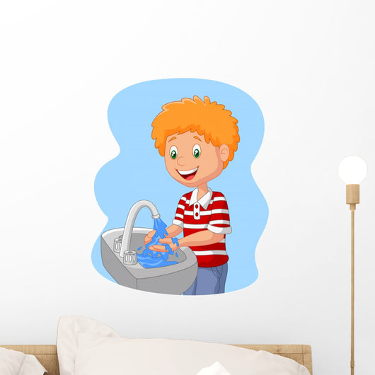 Cartoon boy washing hand Wall Decal