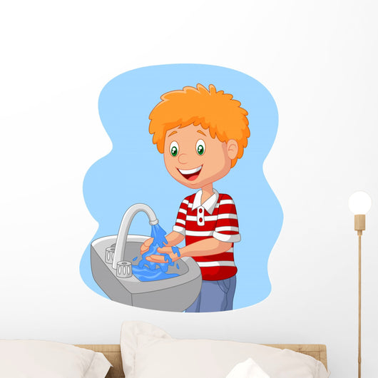 Cartoon boy washing hand Wall Decal