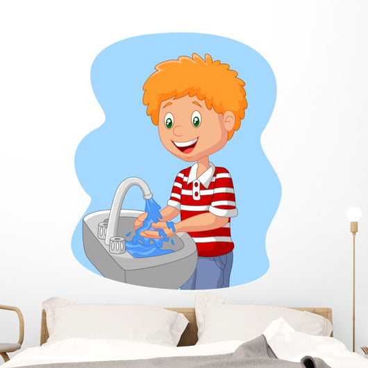 Cartoon boy washing hand Wall Decal