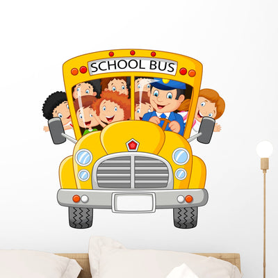 School Kids Riding A School Bus Wall Decal shown on a wall