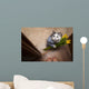 cat with a bouquet at the feet of mistress Wall Mural