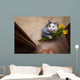 cat with a bouquet at the feet of mistress Wall Mural