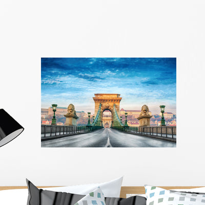 Chain Bridge Budapest Hungary Wall Decal shown on a wall