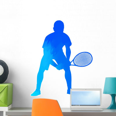 Vector Tennis Player Wall Decal shown on a wall