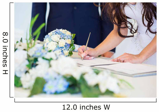 Bride signing wedding license Wall Mural