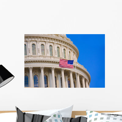 Capitol Building Washington Dc American Flag USA Wall Decal shown on a wall