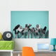 Press conference with standing microphones. Wall Mural