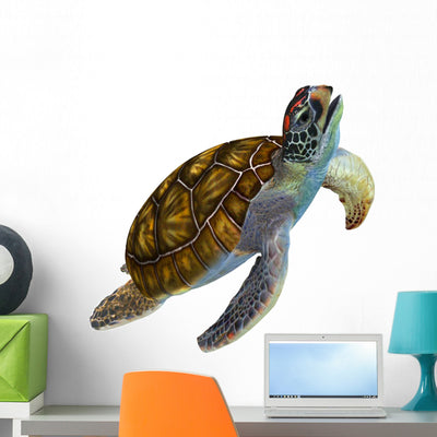 Green Sea Turtle Wall Decal Design 2 shown on a wall