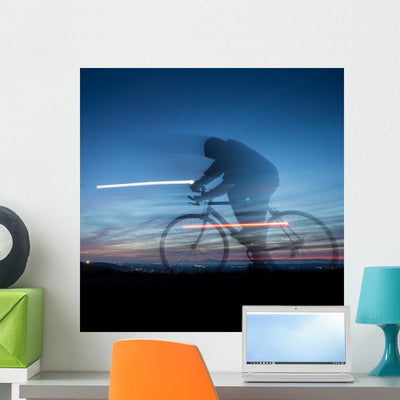 Cyclist Motion Blur Blue Wall Decal shown on a wall