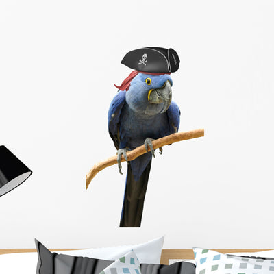 Blue Pirate Macaw Wall Decal shown on a wall