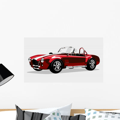 Classic Shelby Cobra Roadster Wall Decal shown on a wall