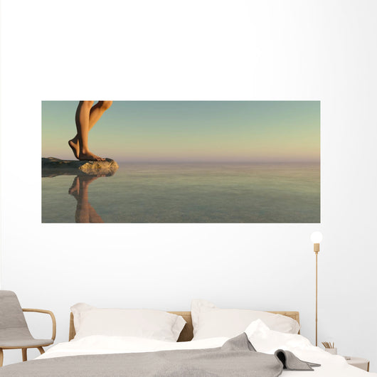 Woman and Sunset Wall Decal Panoramic Wall Decal