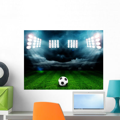 Soccer Ball Field Stadium Wall Decal shown on a wall
