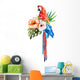 Tropical Hibiscus Macaw Birds Wall Decal