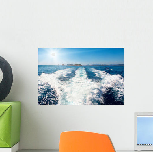 Waves Blue Sea behind Wall Decal