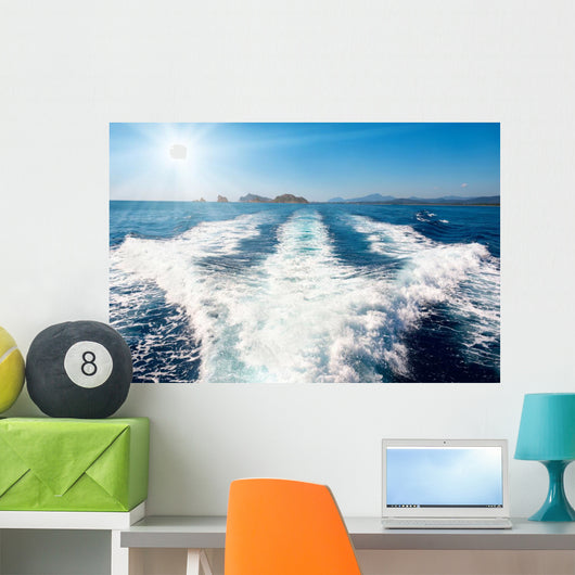 Waves Blue Sea behind Wall Decal