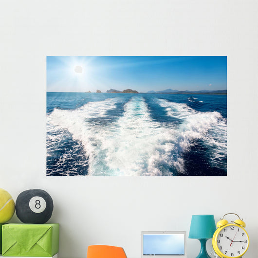 Waves Blue Sea behind Wall Decal