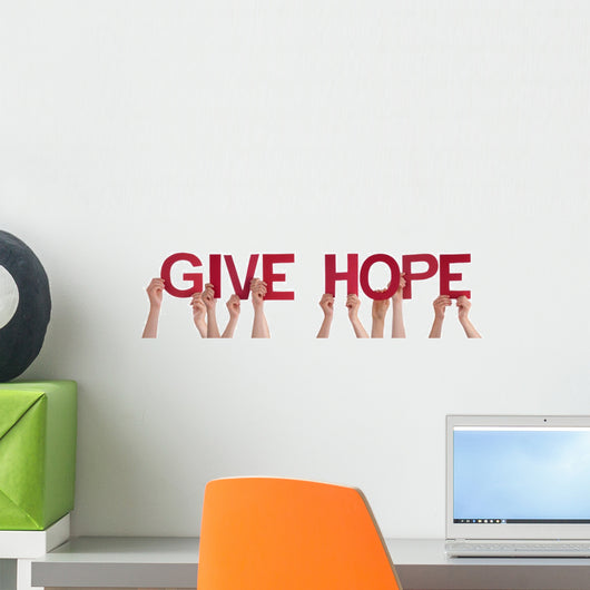 People Hands Holding Red Wall Decal Panoramic Wall Decal Design 1