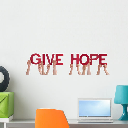 People Hands Holding Red Wall Decal Panoramic Wall Decal Design 1