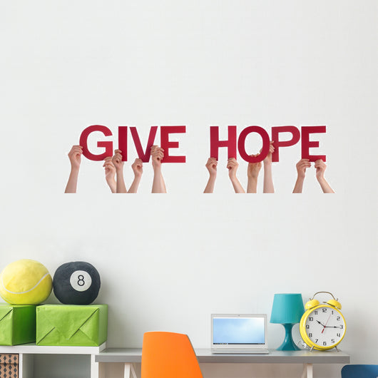 People Hands Holding Red Wall Decal Panoramic Wall Decal Design 1