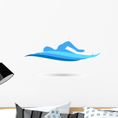 Freestyle Swimmer Silhouette with Wall Decal shown on a wall