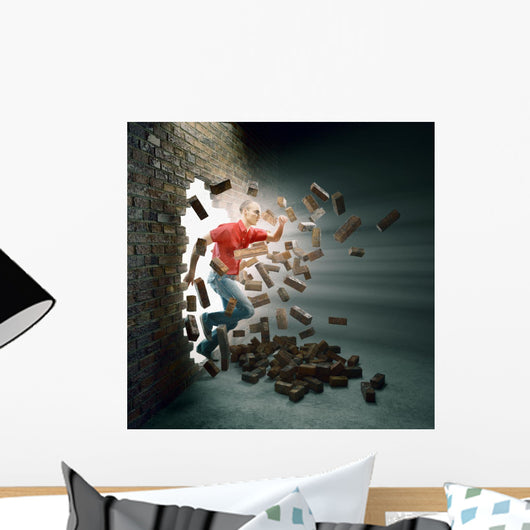 Man Running through Brick Wall Decal