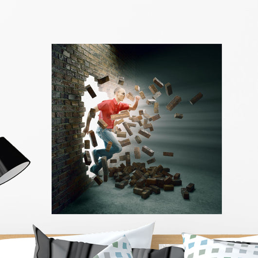 Man Running through Brick Wall Decal
