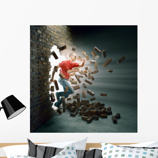 Man Running through Brick Wall Decal
