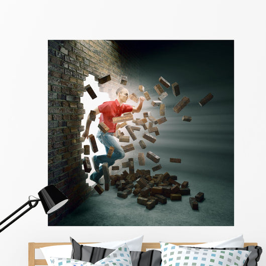 Man Running through Brick Wall Decal