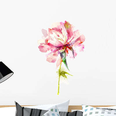 Watercolor Pink Peony Wall Decal shown on a wall