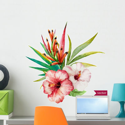 Beautiful Tropical Hawaiian Flowers Wall Decal shown on a wall