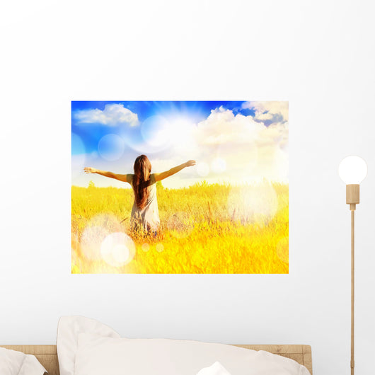 Free Happy Woman Enjoys Wall Decal