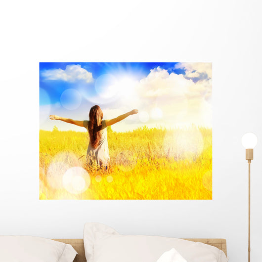 Free Happy Woman Enjoys Wall Decal
