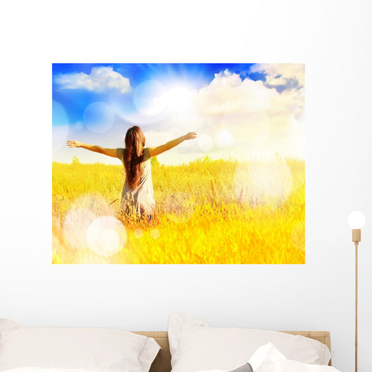 Free Happy Woman Enjoys Wall Decal