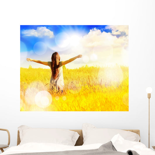 Free Happy Woman Enjoys Wall Decal