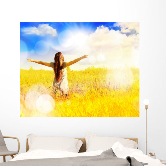Free Happy Woman Enjoys Wall Decal