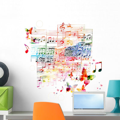 Colorful Music Wall Decal shown on a wall