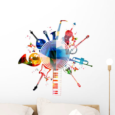 Colorful Musical Instruments Wall Decal shown on a wall
