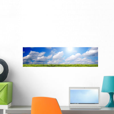 Summer Landscape Panorama Wall Decal Panoramic Wall Decal shown on a wall