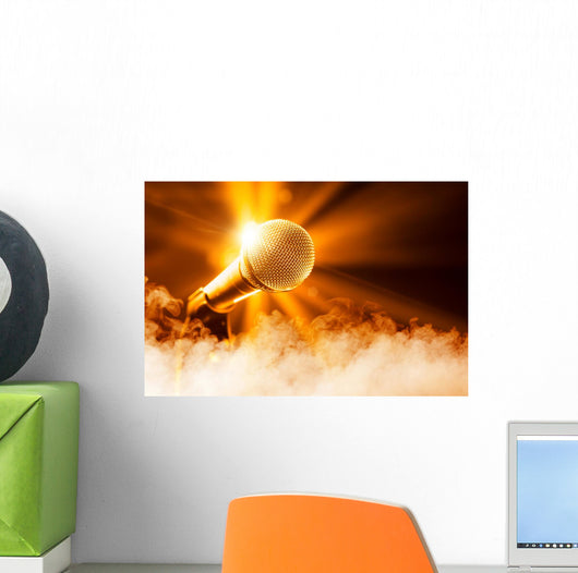 Golden Microphone Stage with Wall Decal